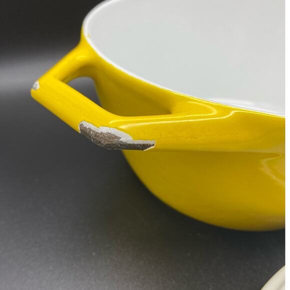 Vintage Copco Denmark D1 Yellow Enamel Cast Iron‎ Small Dutch oven lid 60's - Picture 5 of 9